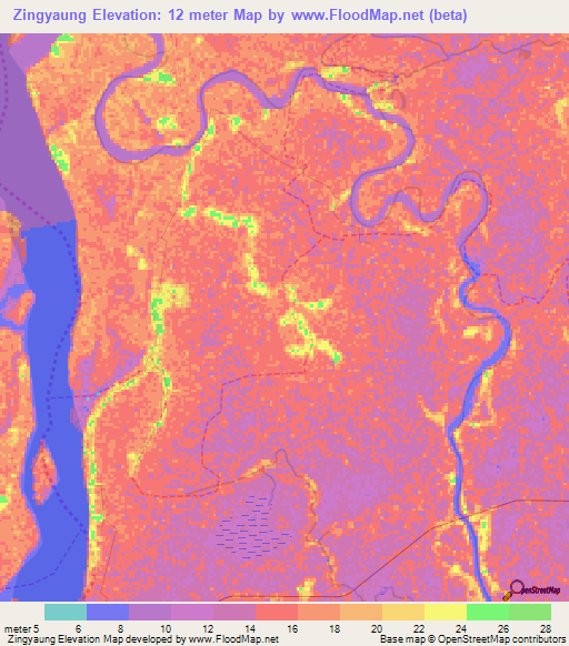 Zingyaung,Myanmar Elevation Map