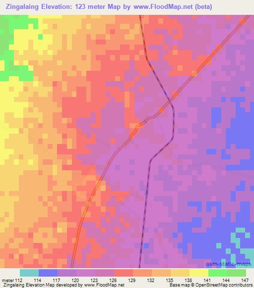 Zingalaing,Myanmar Elevation Map