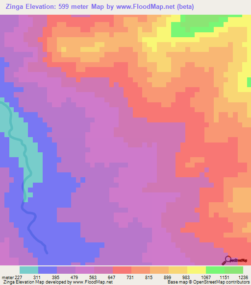 Zinga,Myanmar Elevation Map