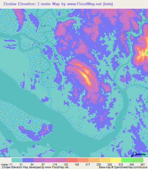 Zindaw,Myanmar Elevation Map