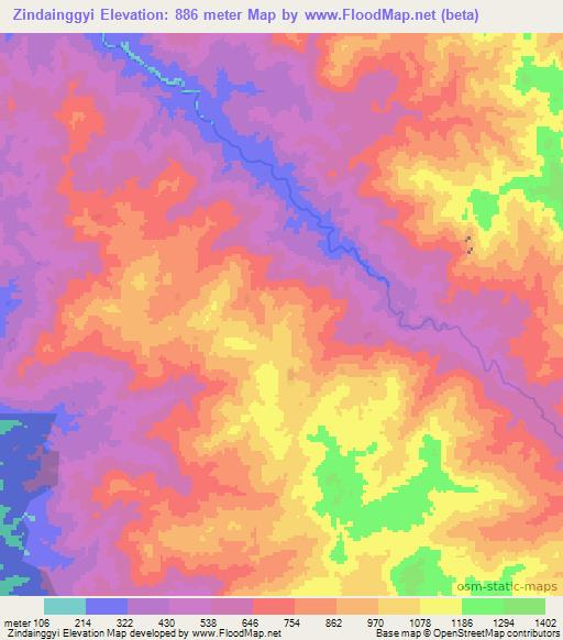 Zindainggyi,Myanmar Elevation Map