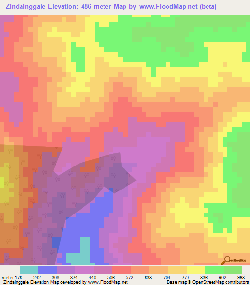 Zindainggale,Myanmar Elevation Map