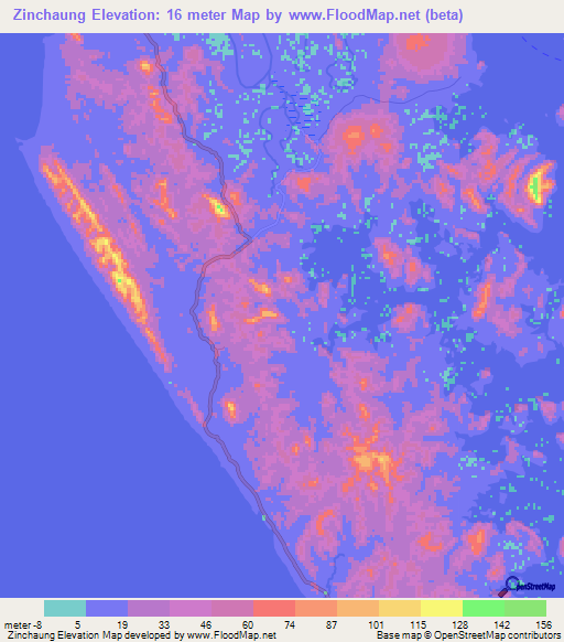 Zinchaung,Myanmar Elevation Map