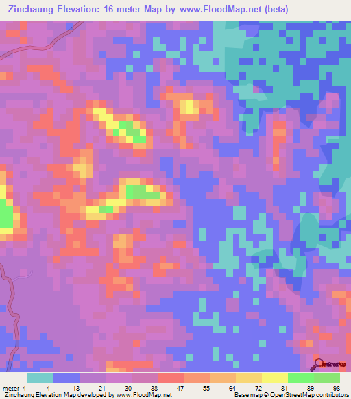 Zinchaung,Myanmar Elevation Map