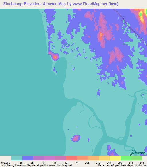 Zinchaung,Myanmar Elevation Map