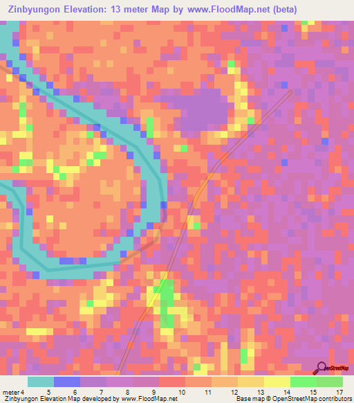 Zinbyungon,Myanmar Elevation Map