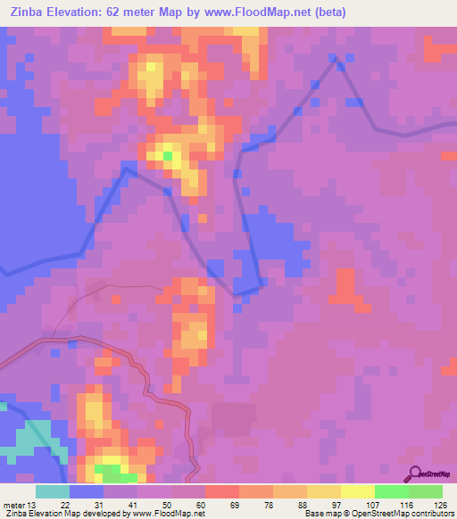 Zinba,Myanmar Elevation Map