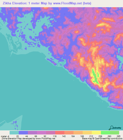 Zikha,Myanmar Elevation Map