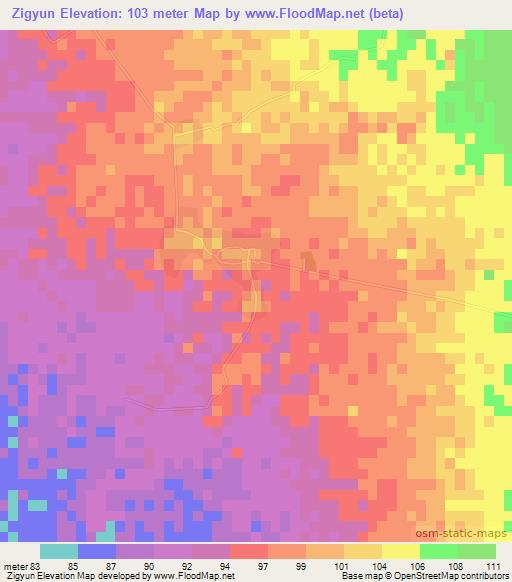 Zigyun,Myanmar Elevation Map