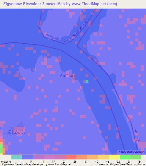Zigyomaw,Myanmar Elevation Map