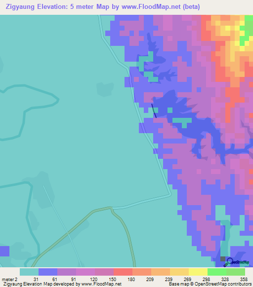 Zigyaung,Myanmar Elevation Map