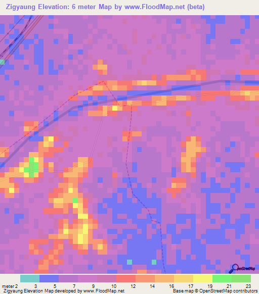 Zigyaung,Myanmar Elevation Map