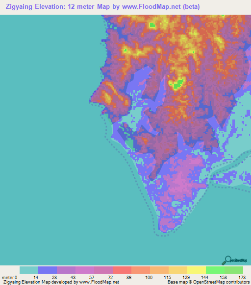 Zigyaing,Myanmar Elevation Map