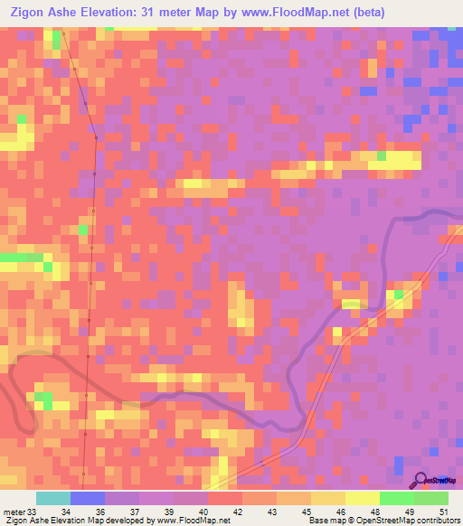 Zigon Ashe,Myanmar Elevation Map