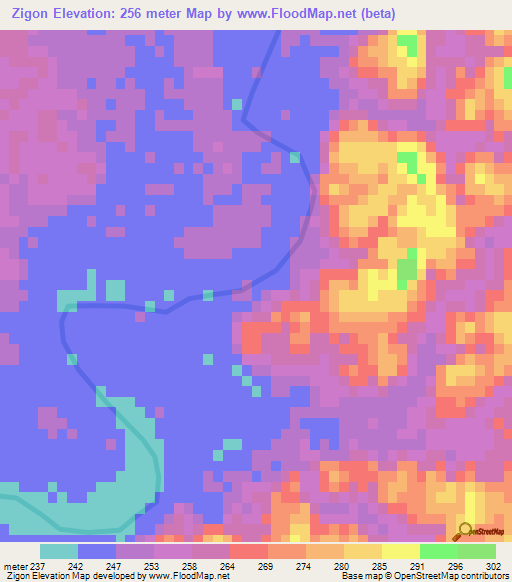 Zigon,Myanmar Elevation Map