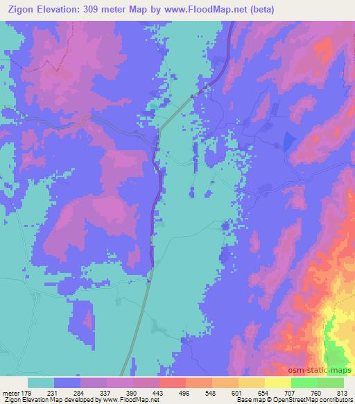 Zigon,Myanmar Elevation Map