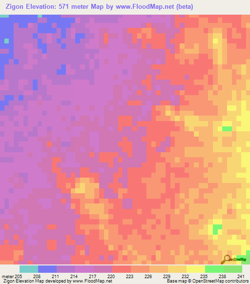 Zigon,Myanmar Elevation Map