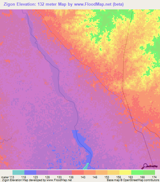 Zigon,Myanmar Elevation Map