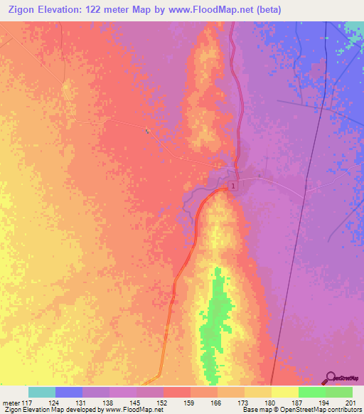 Zigon,Myanmar Elevation Map