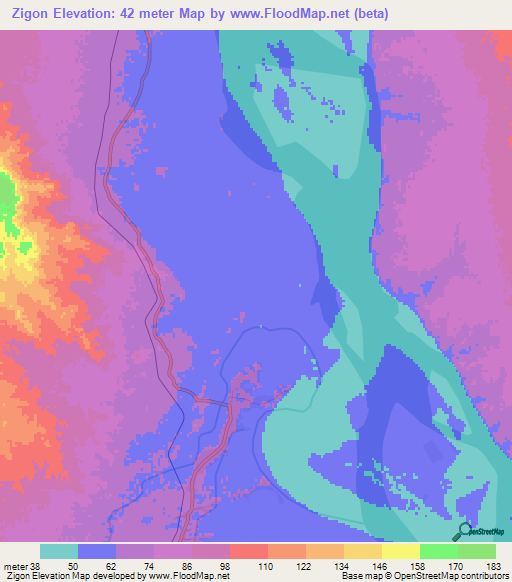 Zigon,Myanmar Elevation Map