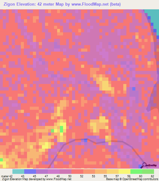 Zigon,Myanmar Elevation Map
