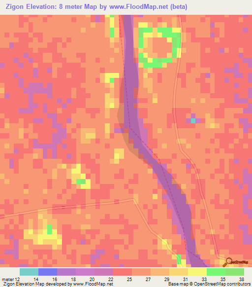 Zigon,Myanmar Elevation Map