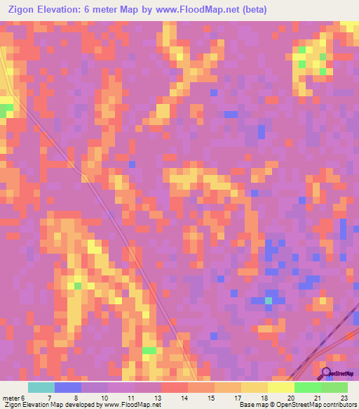 Zigon,Myanmar Elevation Map