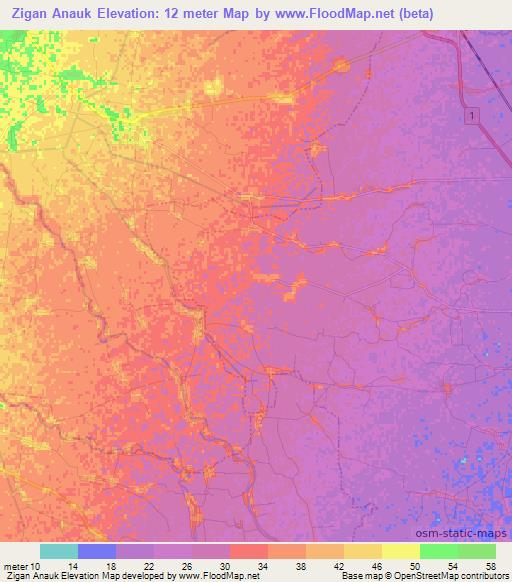 Zigan Anauk,Myanmar Elevation Map