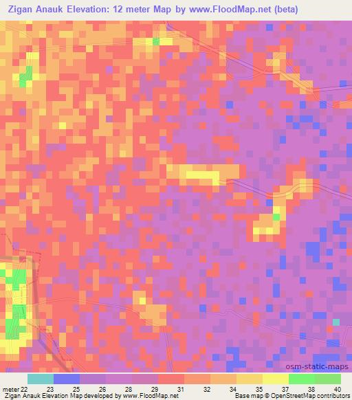 Zigan Anauk,Myanmar Elevation Map