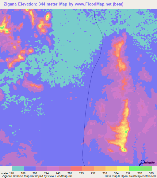 Zigana,Myanmar Elevation Map