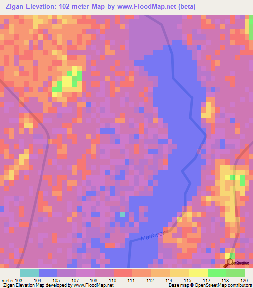 Zigan,Myanmar Elevation Map