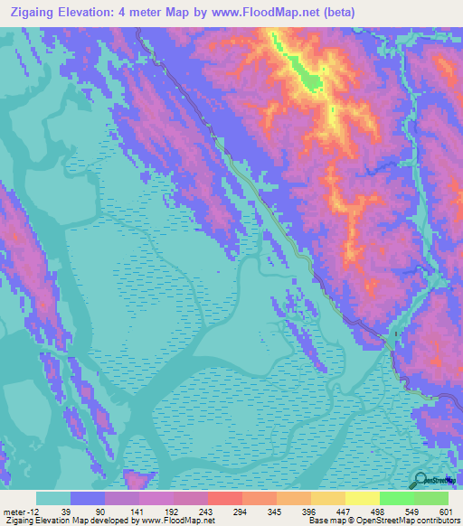 Zigaing,Myanmar Elevation Map