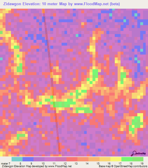 Zidawgon,Myanmar Elevation Map
