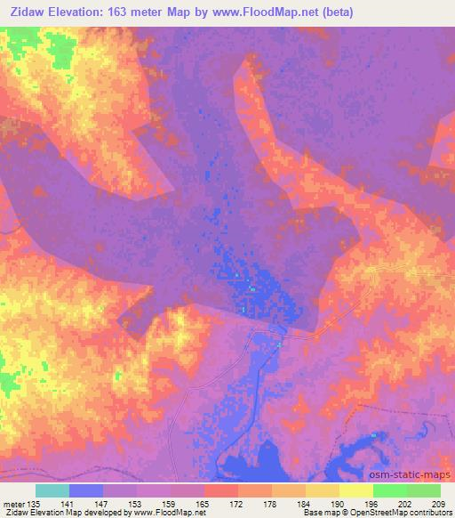 Zidaw,Myanmar Elevation Map