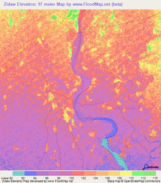 Zidaw,Myanmar Elevation Map