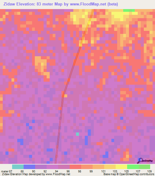 Zidaw,Myanmar Elevation Map