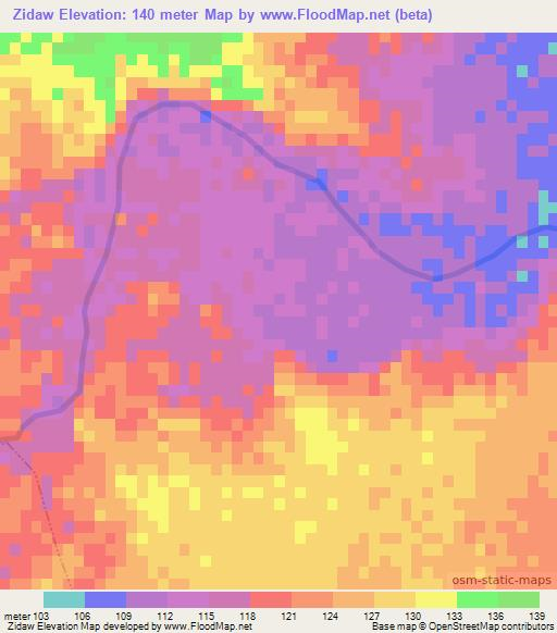 Zidaw,Myanmar Elevation Map