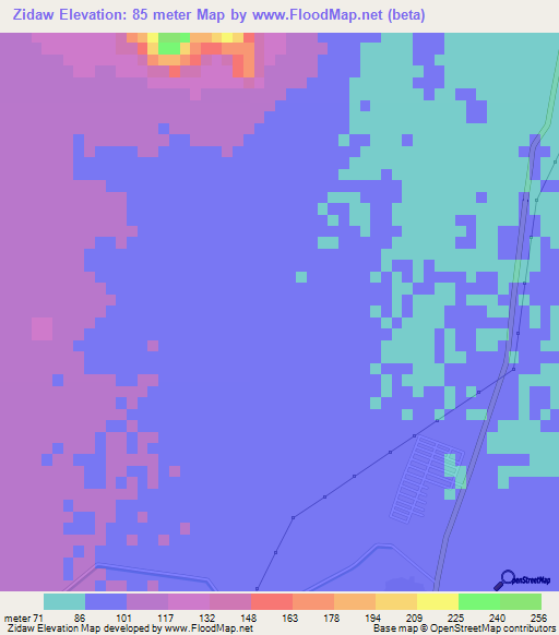 Zidaw,Myanmar Elevation Map