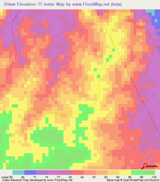 Zidaw,Myanmar Elevation Map