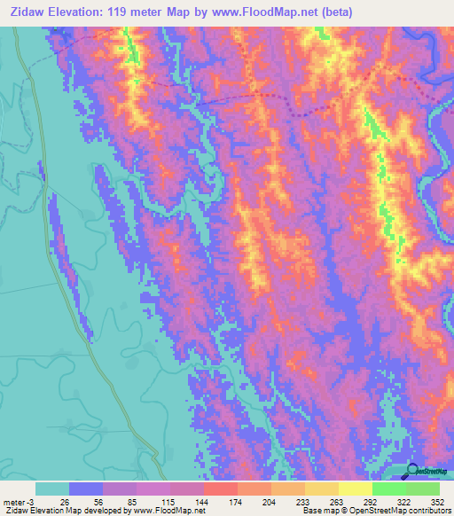Zidaw,Myanmar Elevation Map