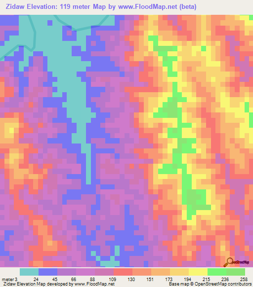 Zidaw,Myanmar Elevation Map