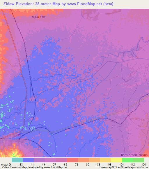 Zidaw,Myanmar Elevation Map