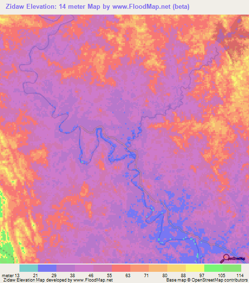 Zidaw,Myanmar Elevation Map