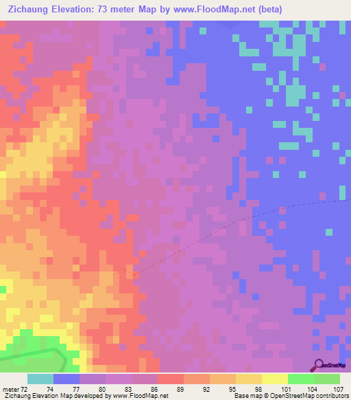 Zichaung,Myanmar Elevation Map