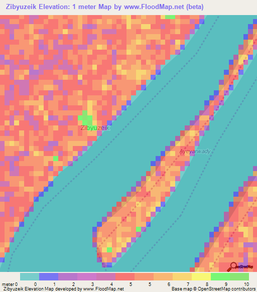 Zibyuzeik,Myanmar Elevation Map