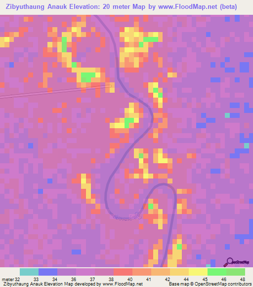 Zibyuthaung Anauk,Myanmar Elevation Map