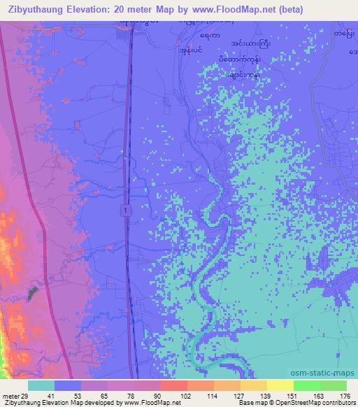 Zibyuthaung,Myanmar Elevation Map