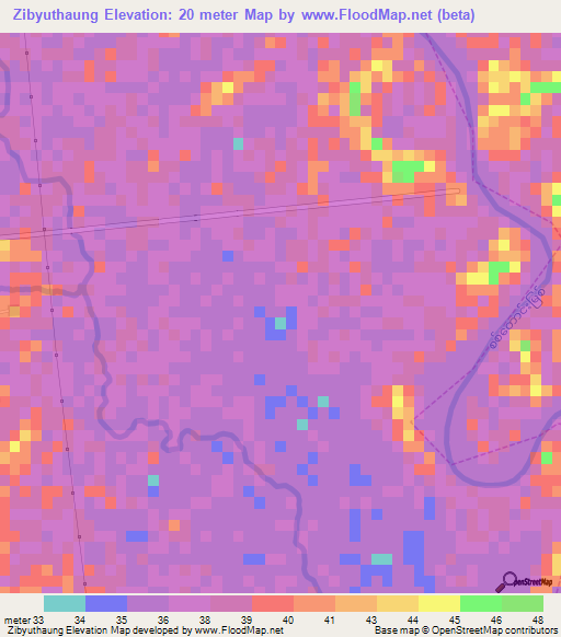 Zibyuthaung,Myanmar Elevation Map