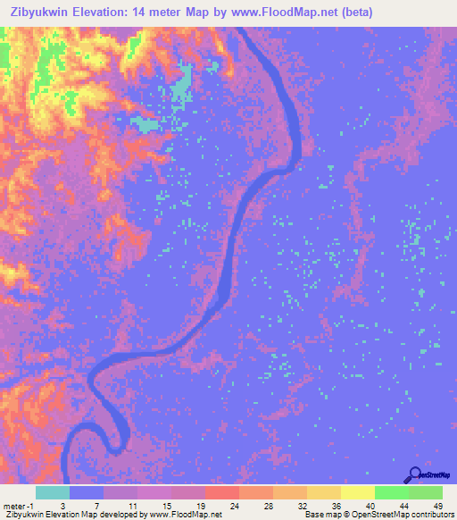 Zibyukwin,Myanmar Elevation Map