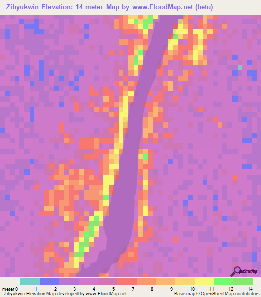 Zibyukwin,Myanmar Elevation Map